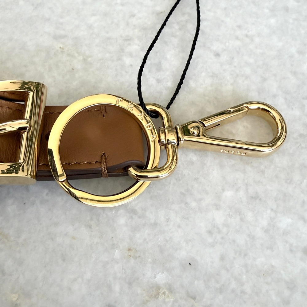 Prada Soft Leather Keychain Wristlet Brown & Gold 1PP186 Made in Italy - Picture 3 of 12